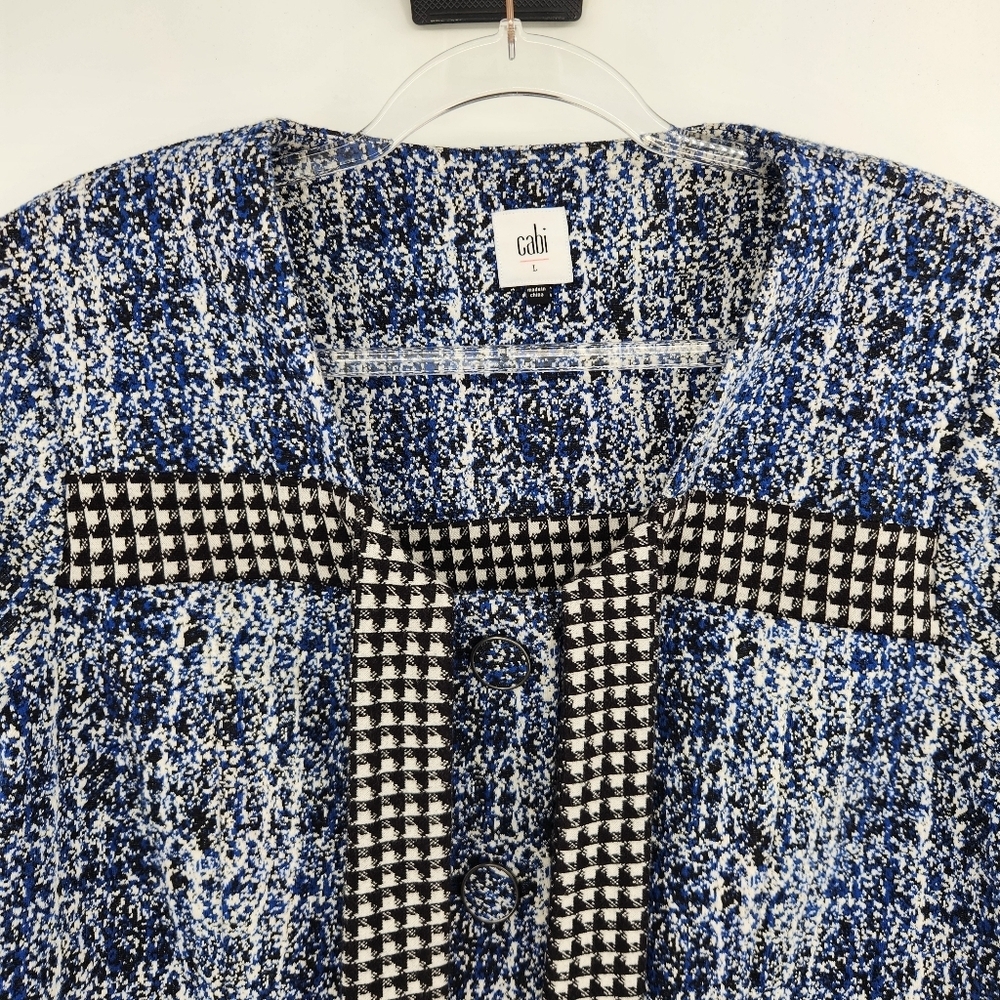 Cabi Reina 21 Club Jacket Womens Size Large Blue Tweed Black Checked Trim - Picture 5 of 8